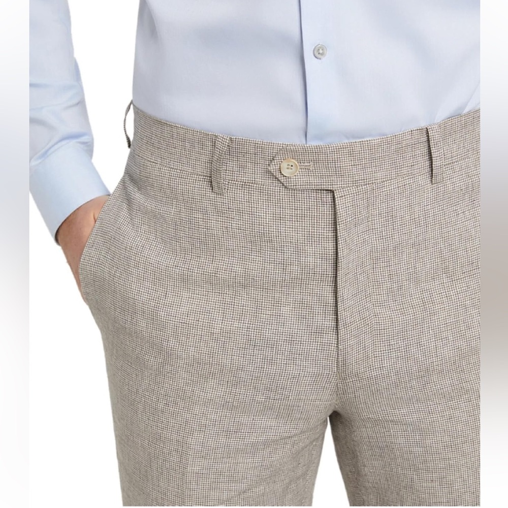 Tallia, Men's Slim-Fit Taupe Houndstooth Linen Suit Separate Pant, W36/ L30